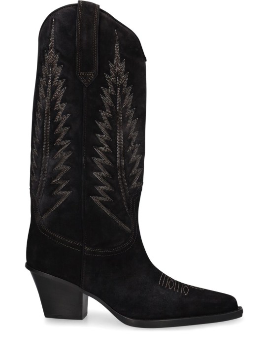 Paris Texas: 60mm Rosario suede tall boots - Siyah - women_0 | Luisa Via Roma