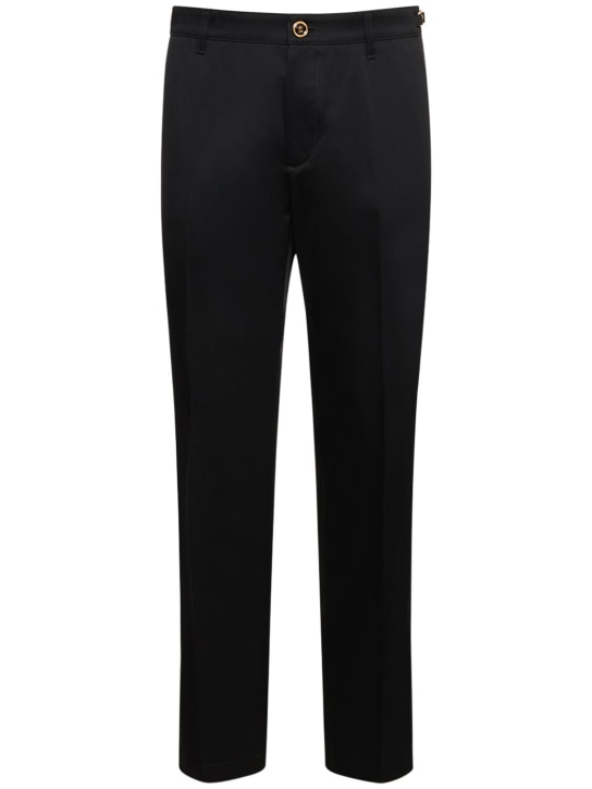 Versace: Pantalones de gabardina de algodón - Negro - men_0 | Luisa Via Roma
