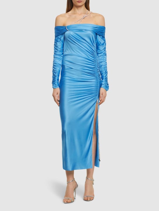Zuhair Murad: Off-shoulder jersey midi dress - Blue - women_1 | Luisa Via Roma