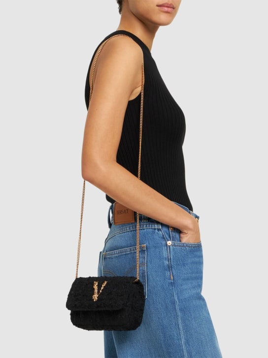 Versace: Mini padded shoulder bag w/logo - Black - women_1 | Luisa Via Roma