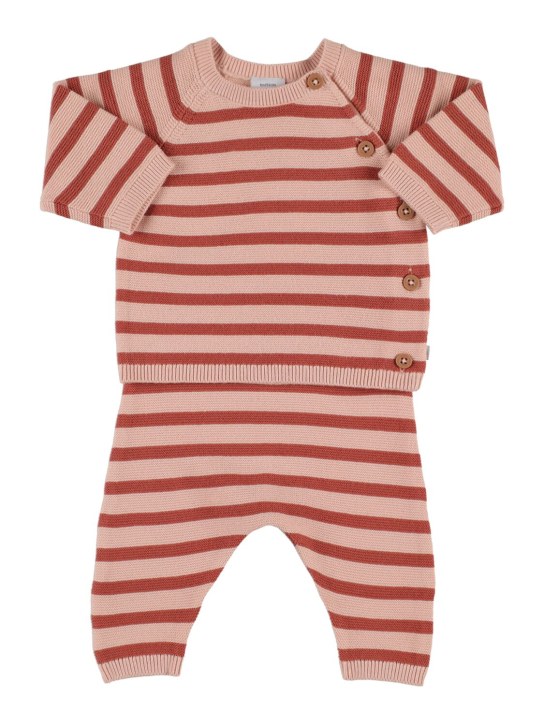 Petit Bateau: Cotton tricot cardigan & pants - Pink/Red - kids-girls_0 | Luisa Via Roma