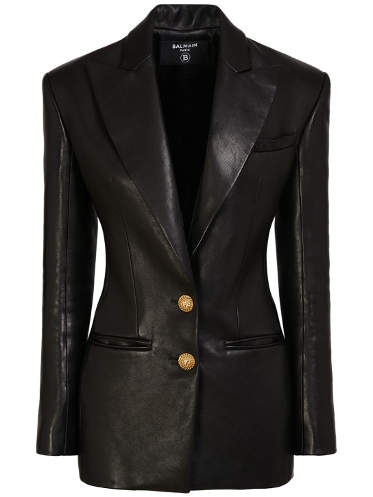 Balmain: Fitted leather jacket - Black - women_0 | Luisa Via Roma