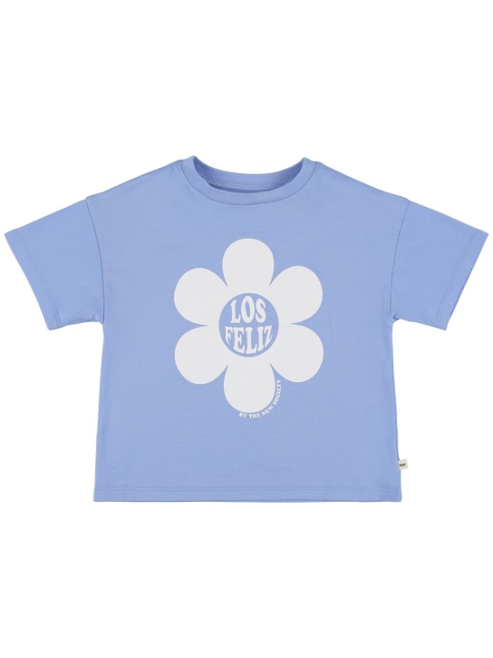 The New Society: T-shirt en jersey de coton imprimé - Bleu Clair - kids-girls_0 | Luisa Via Roma