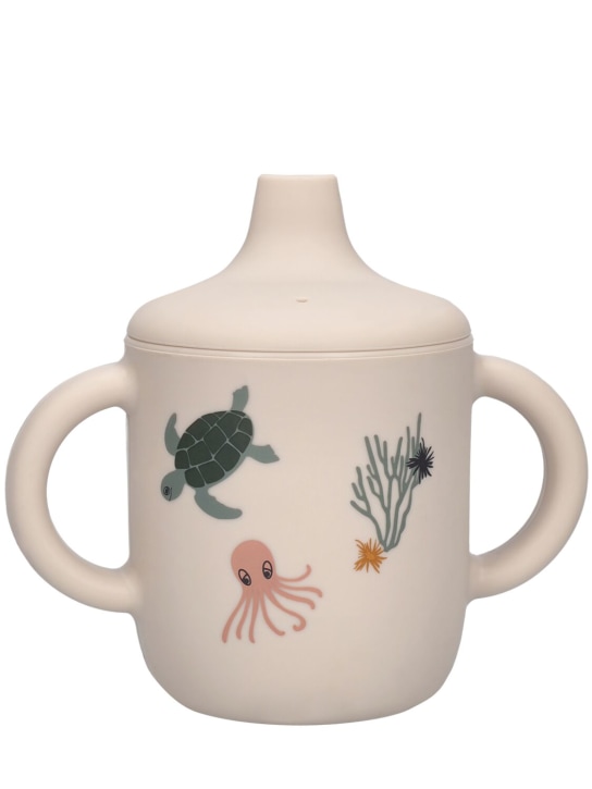 Liewood: Sea print silicone sippy cup - Off White - kids-boys_1 | Luisa Via Roma