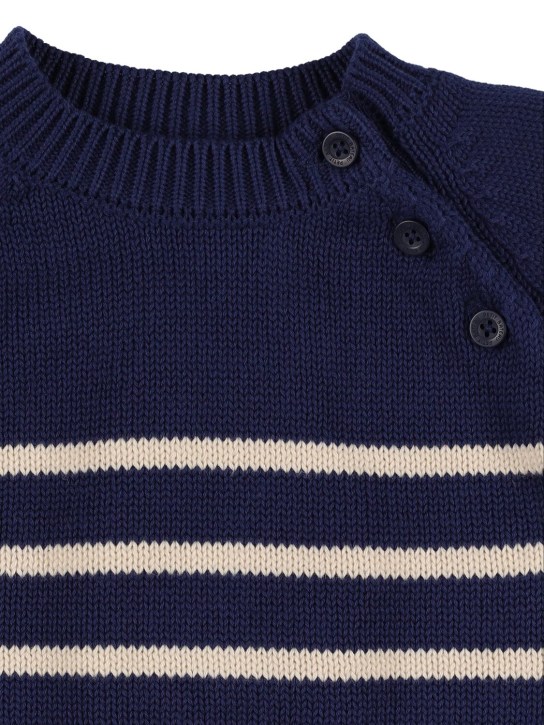 Petit Bateau: Cotton knit sweater - Navy/White - kids-girls_1 | Luisa Via Roma
