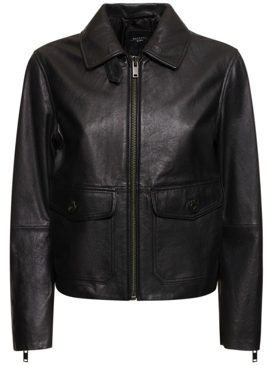 Weekend Max Mara: Aller zip-up leather jacket - Black - women_0 | Luisa Via Roma