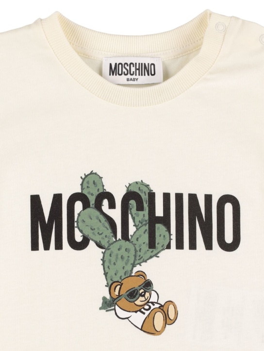 Moschino: T-shirt en jersey de coton - Off-White - kids-girls_1 | Luisa Via Roma