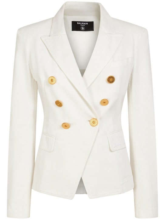 Balmain: Jacke aus Baumwolldenim mit Knöpfen - Weiß - women_0 | Luisa Via Roma