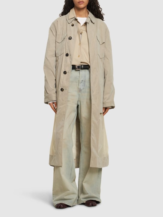 Maison Margiela: Trench-coat long en gabardine avec ceinture - Beige - women_1 | Luisa Via Roma