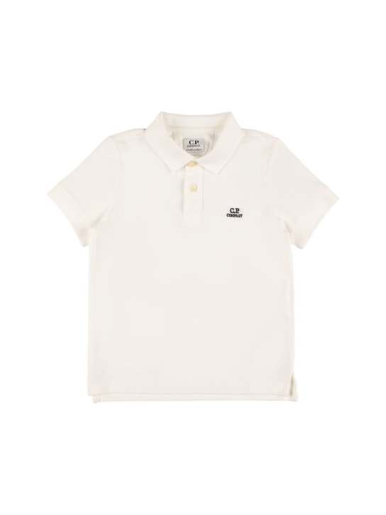 C.P. Company: Stretch cotton blend piquet polo shirt - Beyaz - kids-boys_0 | Luisa Via Roma