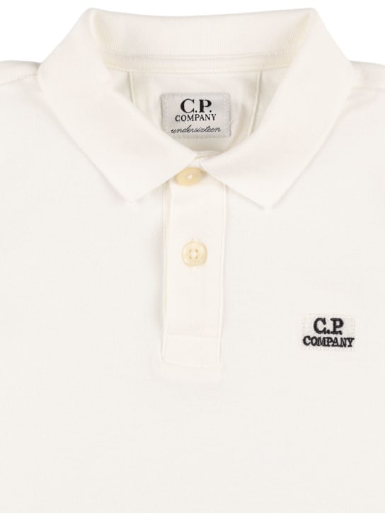 C.P. Company: 弹力混棉珠地网眼布POLO衫 - 白色 - kids-boys_1 | Luisa Via Roma