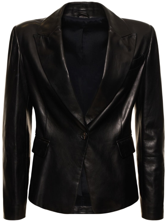 Brunello Cucinelli: Single breasted leather jacket - Black - women_0 | Luisa Via Roma