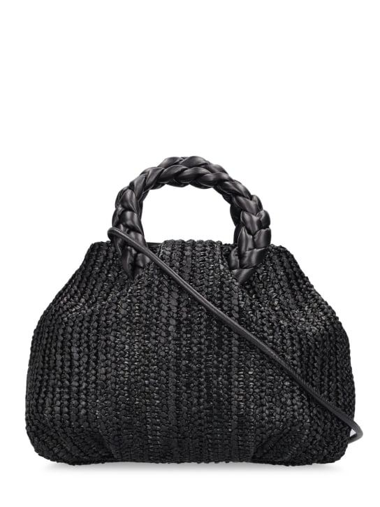 Hereu: Medium Bombon raffia top handle bag - Black - women_5 | Luisa Via Roma