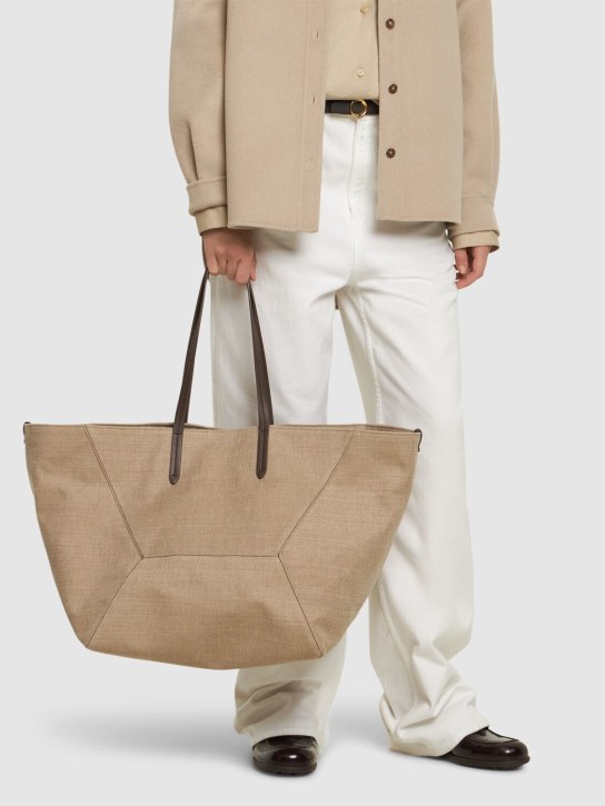 Brunello Cucinelli: Canvas & linen tote bag - Light Beige - women_1 | Luisa Via Roma