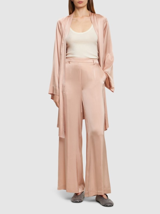 Forte_forte: Stretch silk satin wide pants - Pink - women_1 | Luisa Via Roma