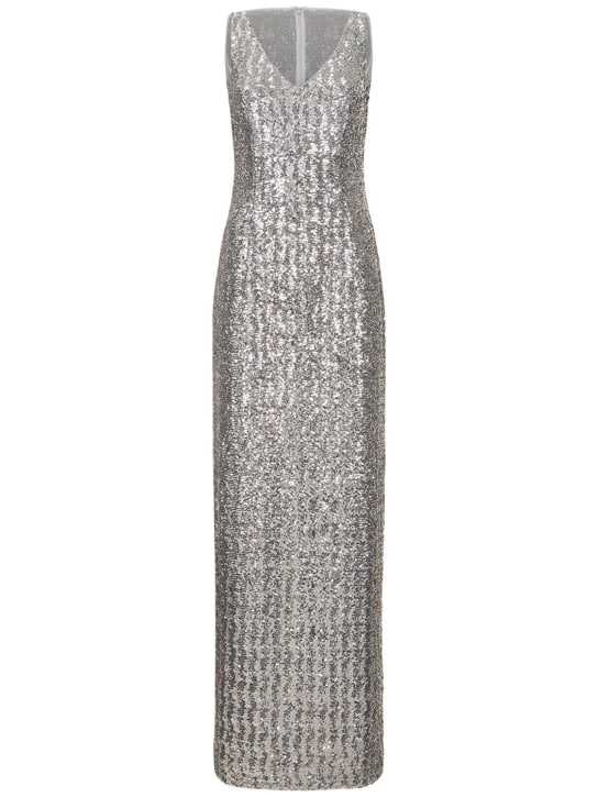 Michael Kors Collection: Sequined V-neck long dress - Silver - women_0 | Luisa Via Roma