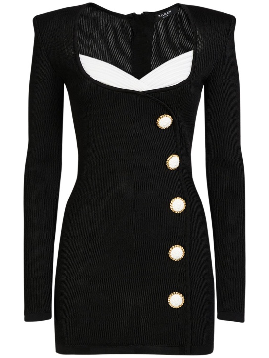 Balmain: Tailored viscose bodycon mini dress - Black/White - women_0 | Luisa Via Roma