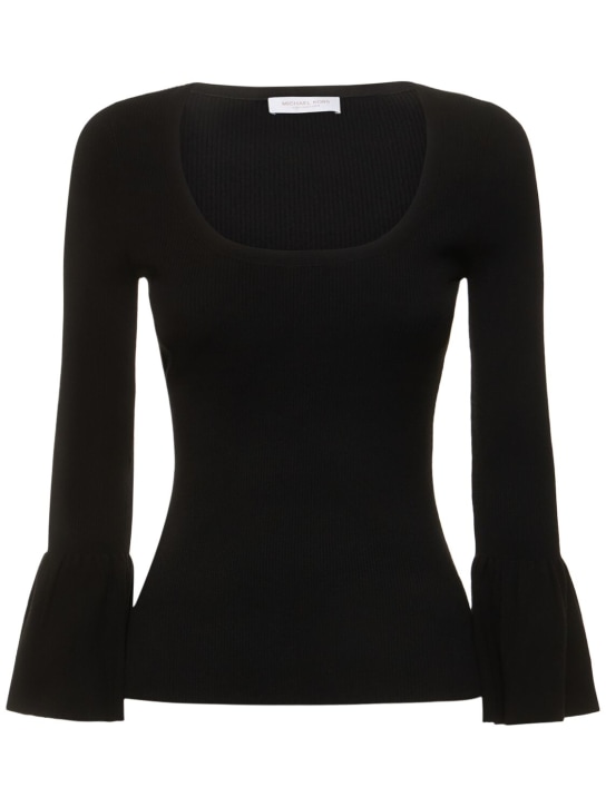 Michael Kors Collection: Bell sleeve viscose jersey top - Siyah - women_0 | Luisa Via Roma