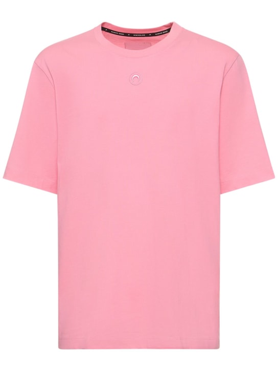 Marine Serre: Logo有机棉平纹针织T恤 - 粉色 - men_0 | Luisa Via Roma