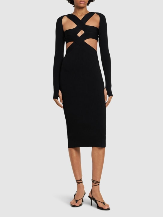 Dion Lee: Cutout knit long sleeve midi dress - Siyah - women_1 | Luisa Via Roma
