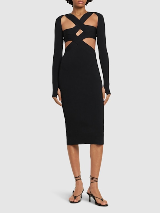 Dion Lee: Cutout knit long sleeve midi dress - Black - women_1 | Luisa Via Roma