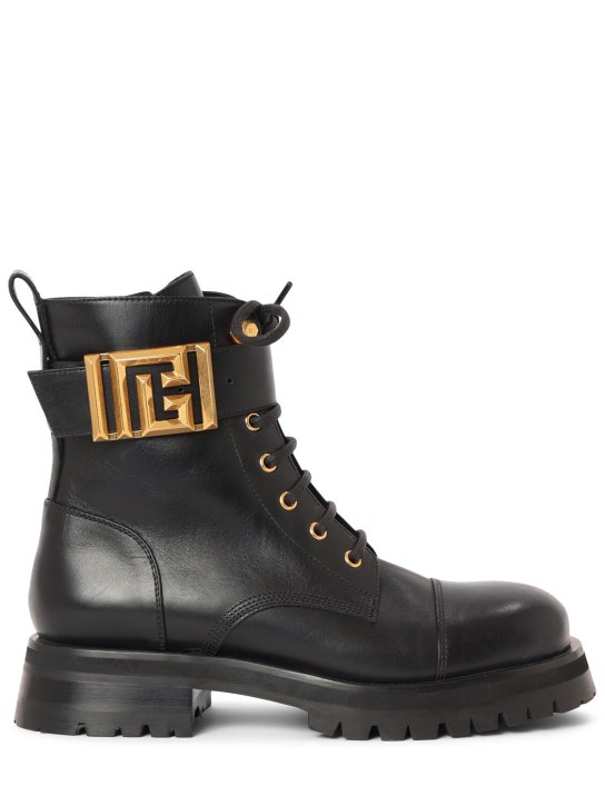 Balmain: 40mm Ranger leather combat boots - Black - women_0 | Luisa Via Roma