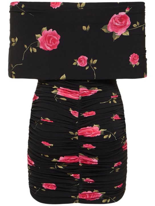 Magda Butrym: Printed jersey off shoulder mini dress - Black/Pink - women_4 | Luisa Via Roma