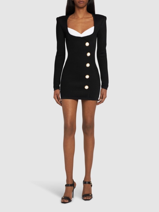 Balmain: Tailored viscose bodycon mini dress - Black/White - women_1 | Luisa Via Roma