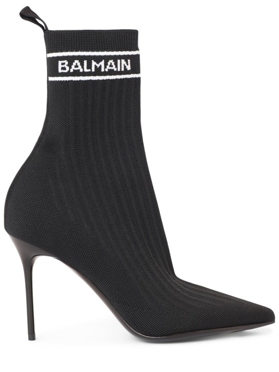 Balmain: 110mm Skye knit ankle boots - Black - women_0 | Luisa Via Roma