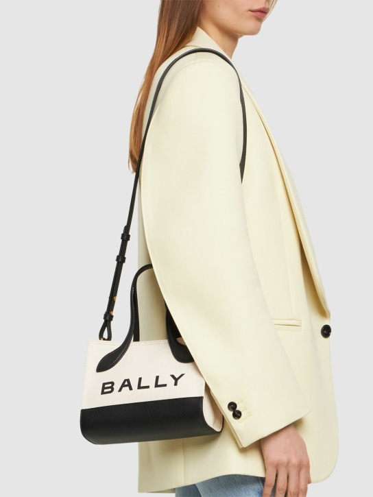 Bally: XS Bar Keep On organic cotton bag - Natural/Black - women_1 | Luisa Via Roma