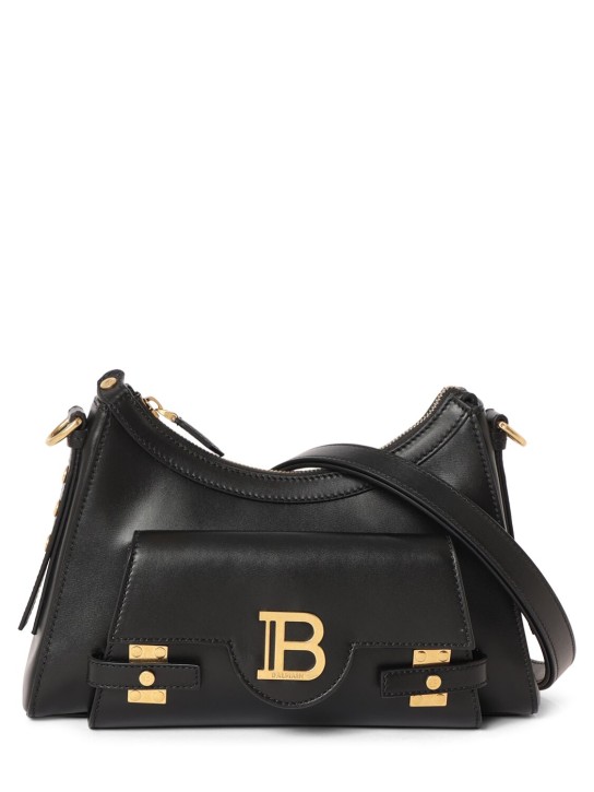 Balmain: B-buzz hobo leather bag - Noir - women_0 | Luisa Via Roma