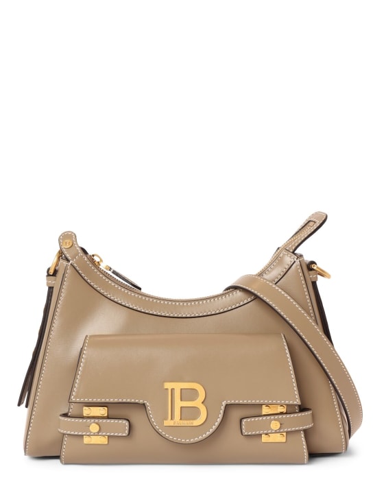 Balmain: B-buzz hobo leather bag - Taupe - women_0 | Luisa Via Roma