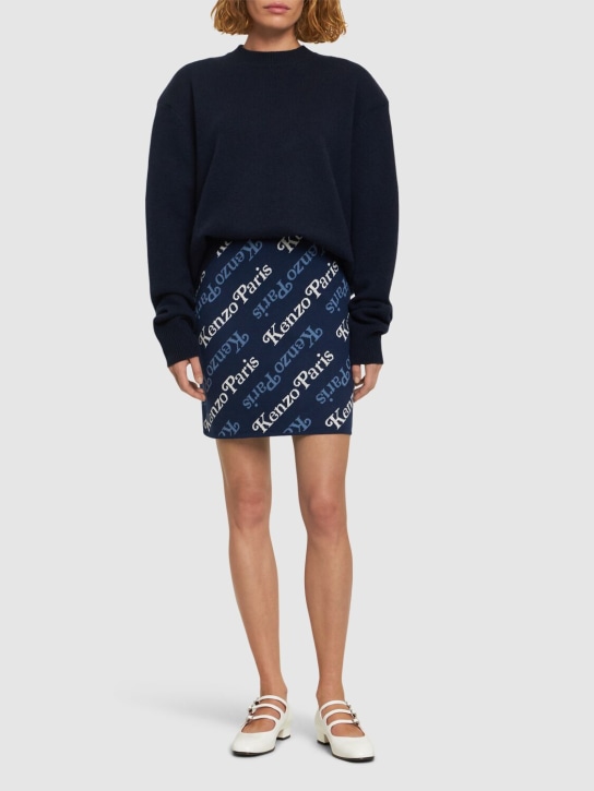 Kenzo Paris: Minifalda de algodón y lana - Azul - women_1 | Luisa Via Roma