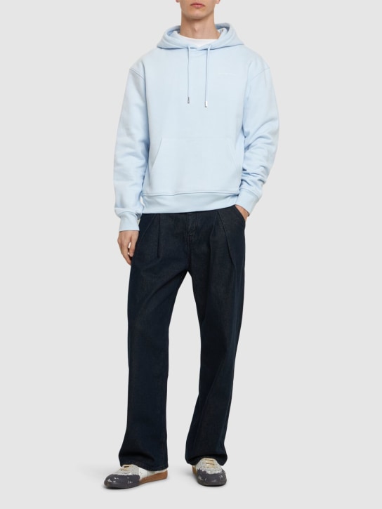 Jacquemus: Le Sweatshirt Brode cotton hoodie - Açık Mavi - men_1 | Luisa Via Roma