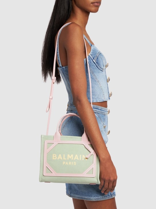 Balmain: Small B-army monogram shopper bag - Vert Menthe - women_1 | Luisa Via Roma