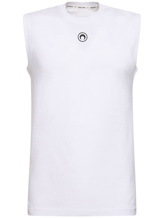 Marine Serre: Logo organic cotton jersey tank top - Beyaz - men_0 | Luisa Via Roma