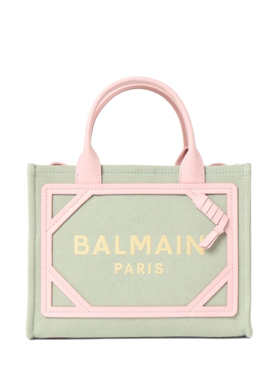 Balmain: Small B-army monogram shopper bag - Vert Menthe - women_0 | Luisa Via Roma