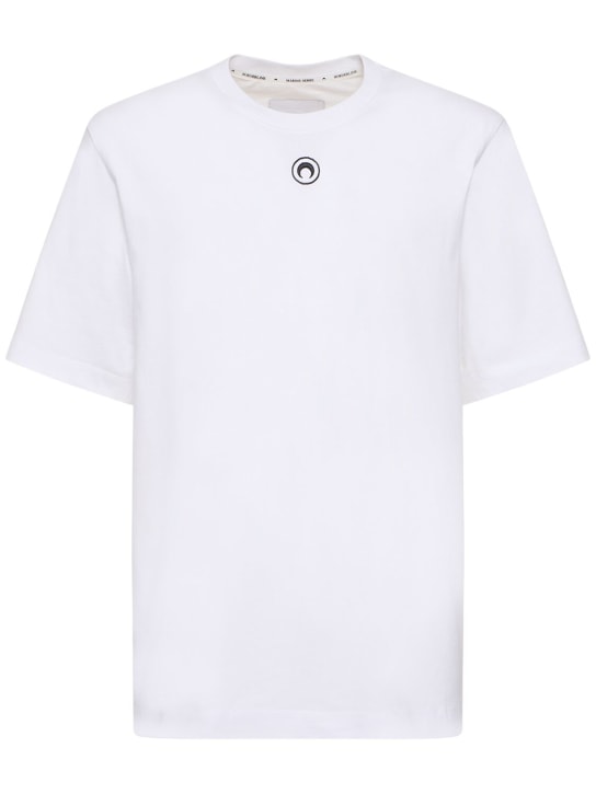Marine Serre: Logo有机棉平纹针织T恤 - 白色 - men_0 | Luisa Via Roma