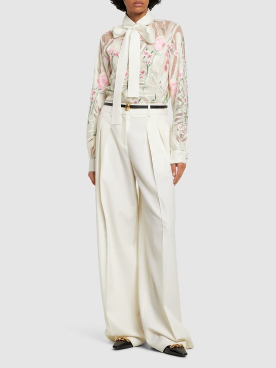 Elie Saab: Tulle embroidered & sequined shirt - White/Multi - women_1 | Luisa Via Roma