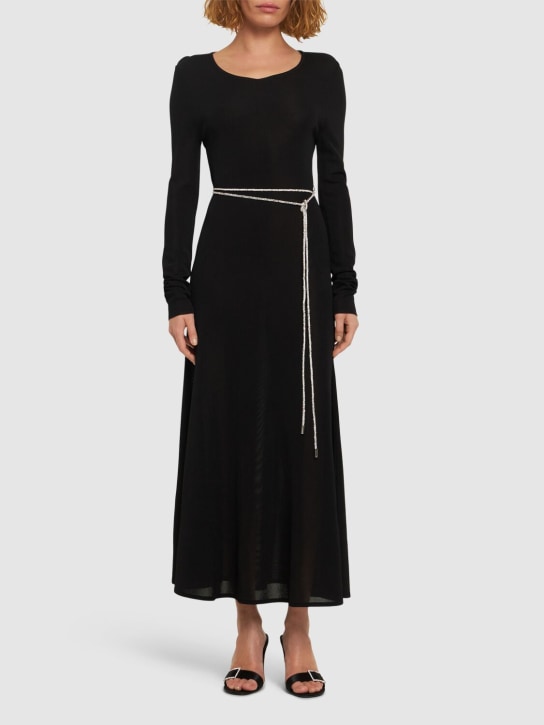 Alexandre Vauthier: Viscose knit dress w/ embellished belt - Black - women_1 | Luisa Via Roma