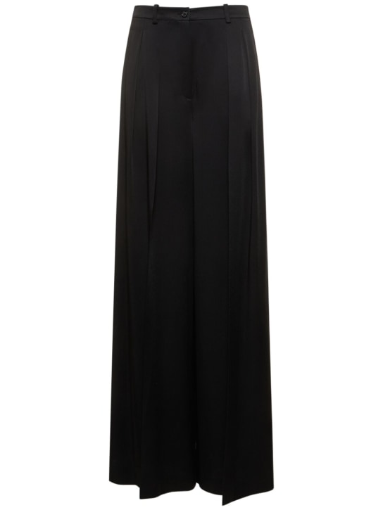 Michael Kors Collection: Pleated satin high rise wide pants - Black - women_0 | Luisa Via Roma