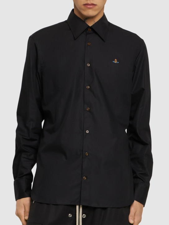 Vivienne Westwood: Logo embroidery cotton poplin shirt - Black - men_1 | Luisa Via Roma
