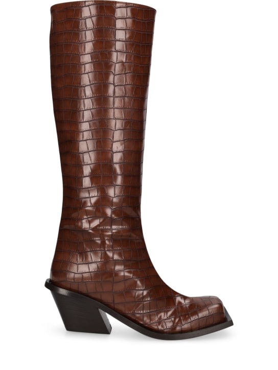 Gia Borghini: 60mm Blondine faux leather cowboy boots - Chocolate - women_0 | Luisa Via Roma