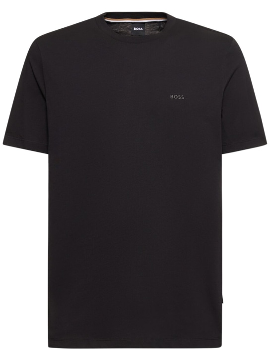 Boss: T-shirt en jersey de coton à logo Thompson - Noir - men_0 | Luisa Via Roma