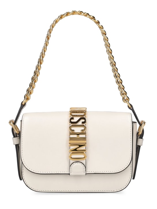 Moschino: Logo leather shoulder bag - Beyaz - women_0 | Luisa Via Roma