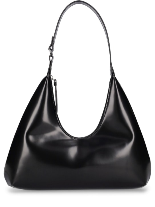 BY FAR: Amber semi-patent leather shoulder bag - Siyah - women_0 | Luisa Via Roma
