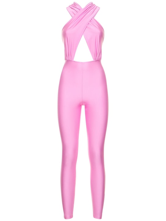 The Andamane: Hola shiny stretch lycra jumpsuit - Pink - women_0 | Luisa Via Roma