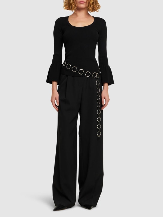 Michael Kors Collection: 铃铛袖粘胶纤维平纹针织上衣 - 黑色 - women_1 | Luisa Via Roma