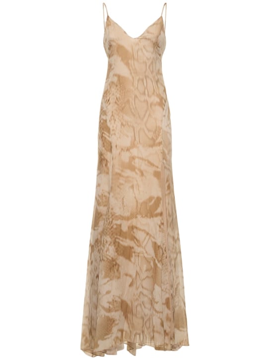 Blumarine: Printed viscose long dress - Multi/Beige - women_0 | Luisa Via Roma