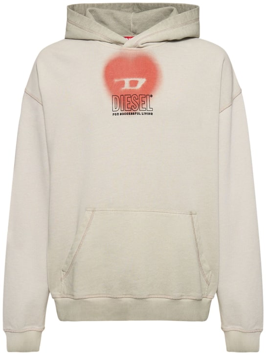 Diesel: Logo print cotton hoodie - Gri - men_0 | Luisa Via Roma